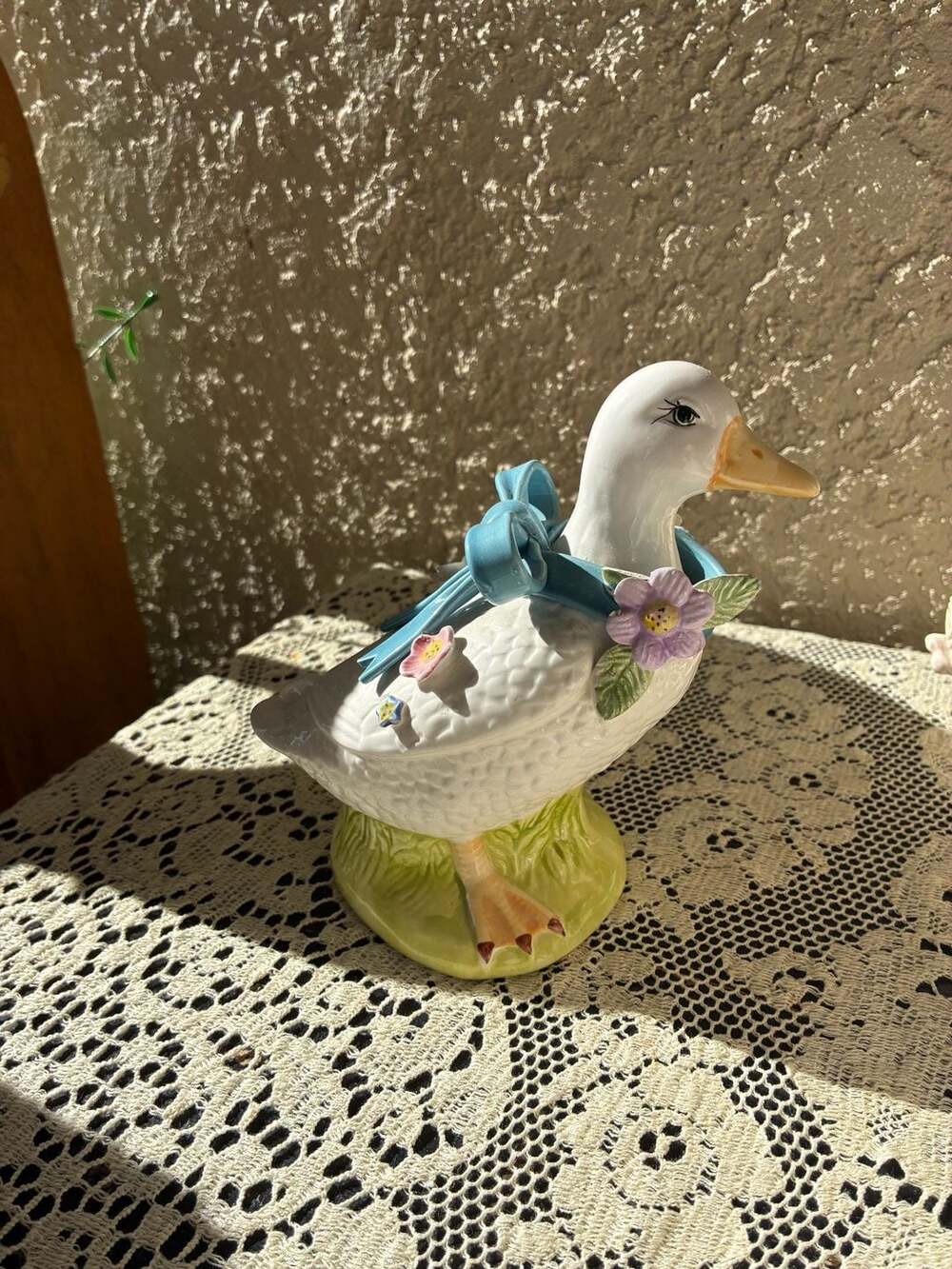 Floral Goose with Blue Bow